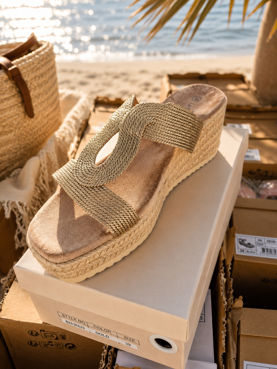 ✨ Sandales compensées effet doré tressé ✨